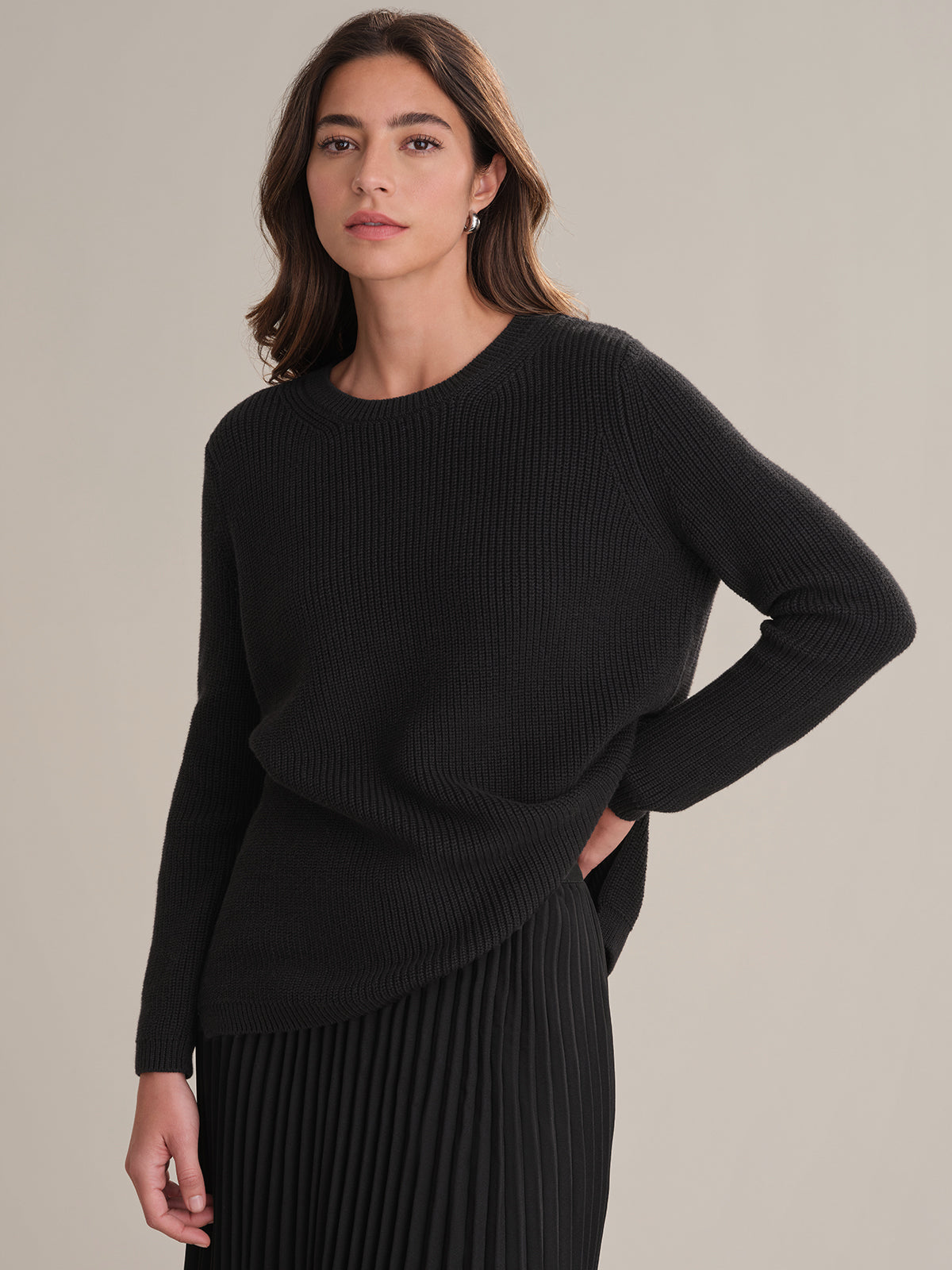 Emma: Crewneck Shaker Stitch Cotton Sweater