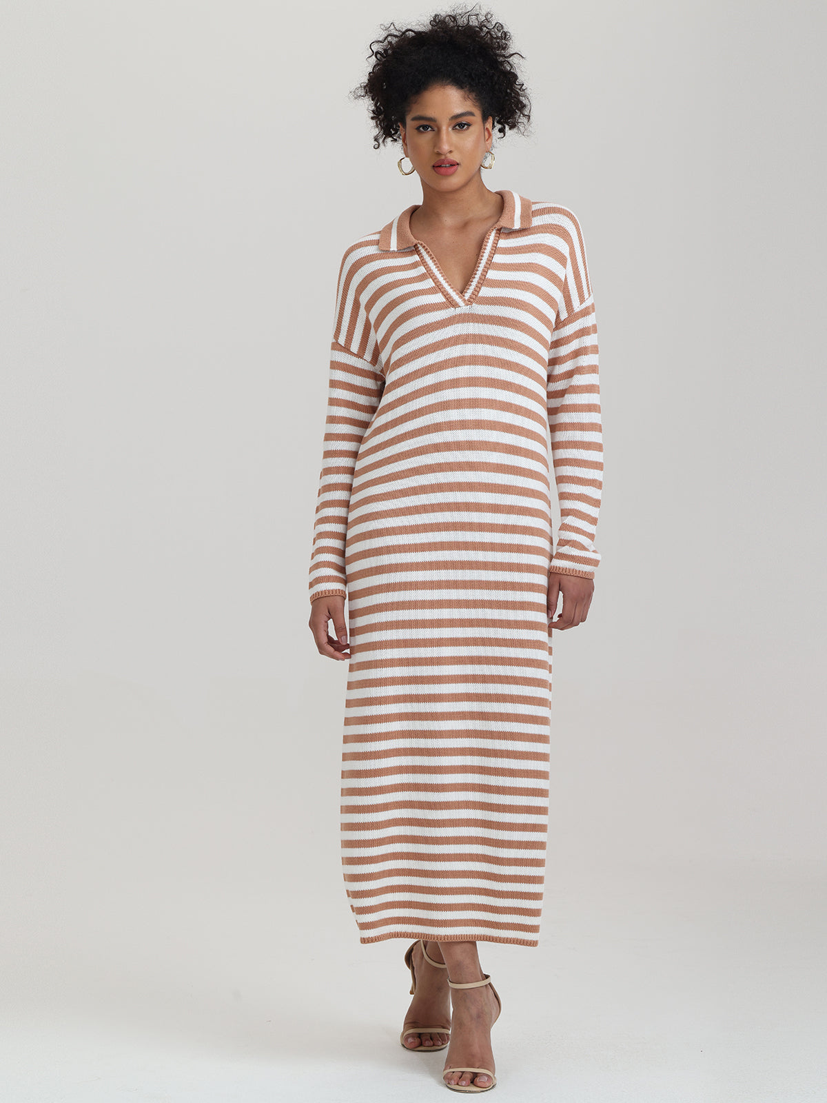 525 America Raya: Cotton Stripe Polo Dress Walnut Multi / M 525 America Raya: Cotton Stripe Polo Dress Walnut Multi / M