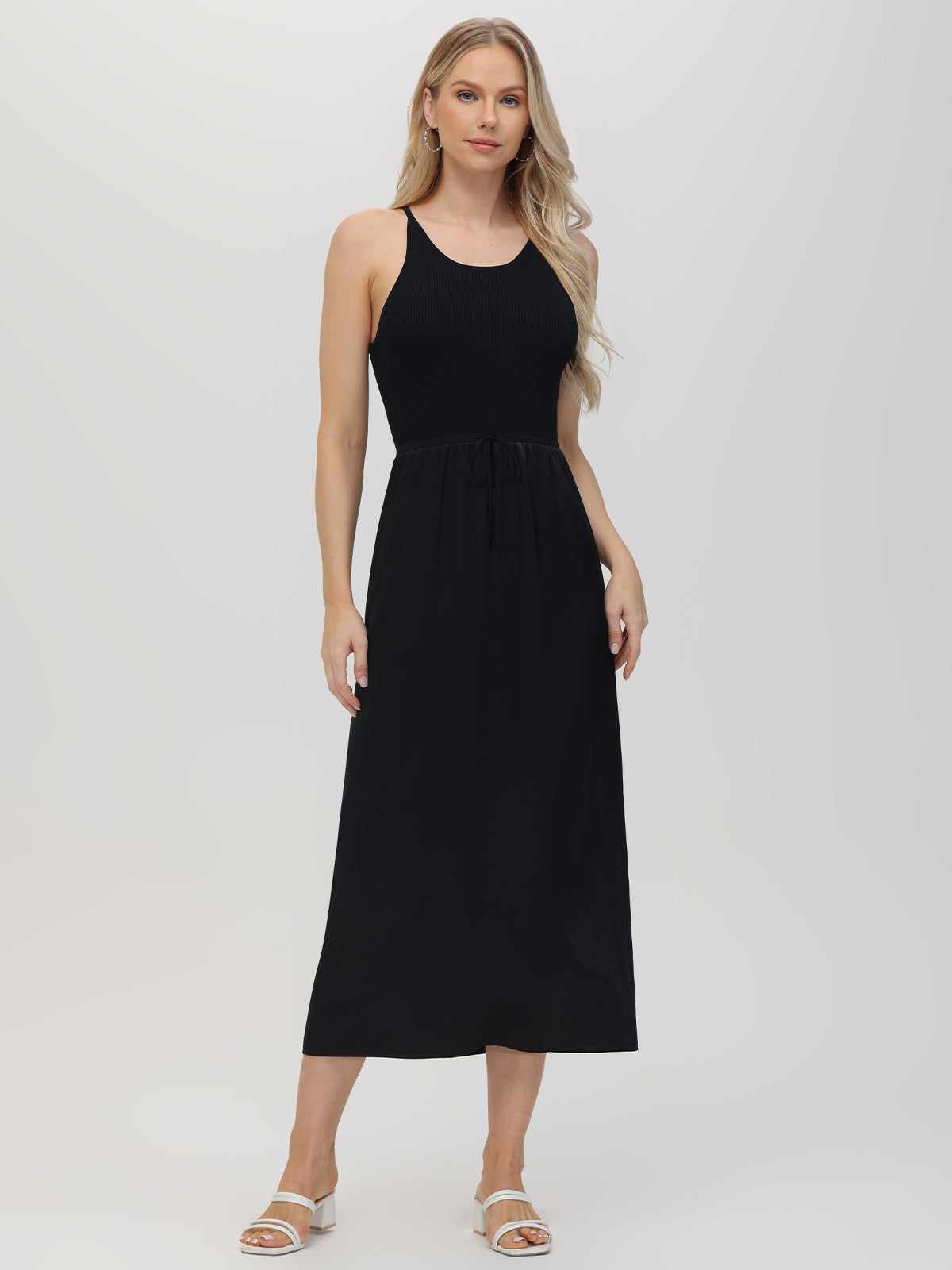 525 America Deanna: Mixed Media Midi Dress Black / L 525 America Deanna: Mixed Media Midi Dress Black / L