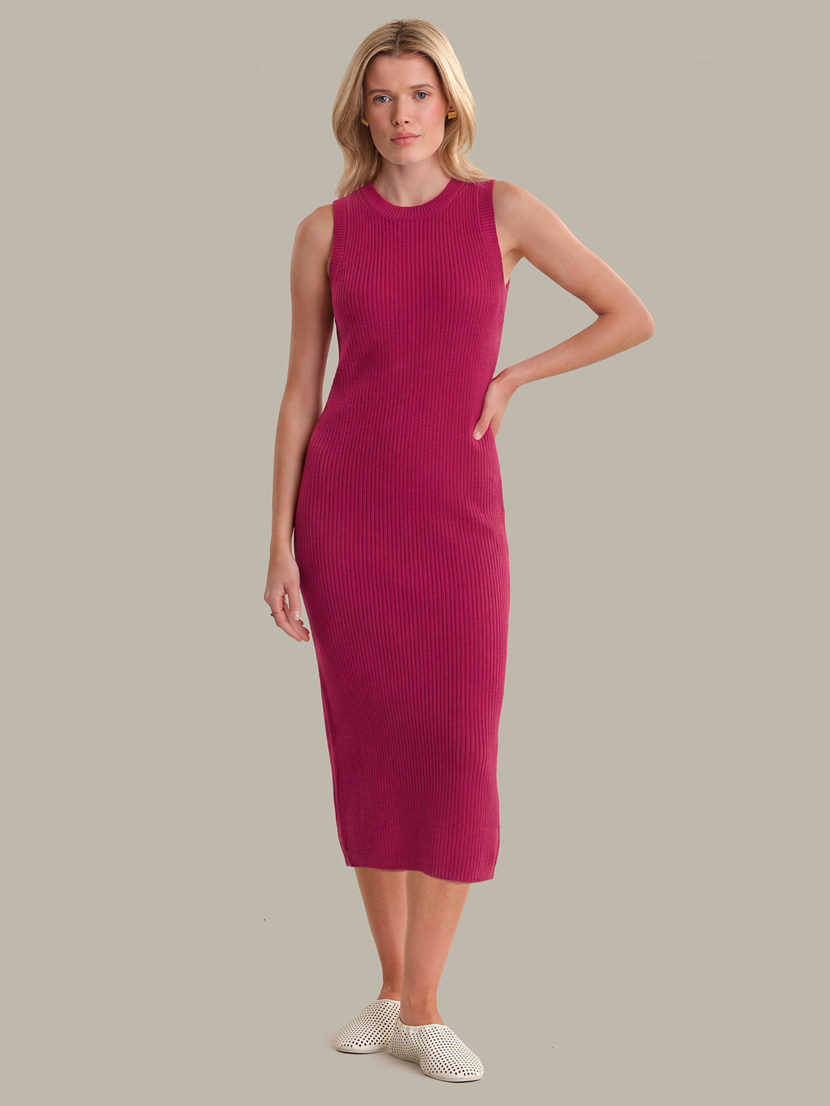 525 America Emma: Crewneck Shaker Stitch Cotton Tank Dress Ruby Red / S 525 America Emma: Crewneck Shaker Stitch Cotton Tank Dress Ruby Red / S
