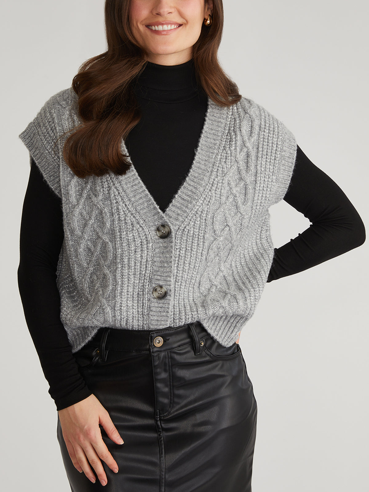 525 America Paige: Button Front Cable Vest