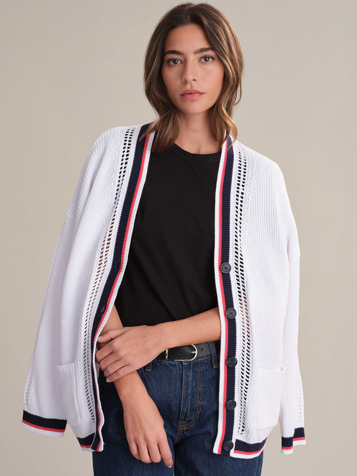 525 America Janet: Varsity Stripe Cardigan