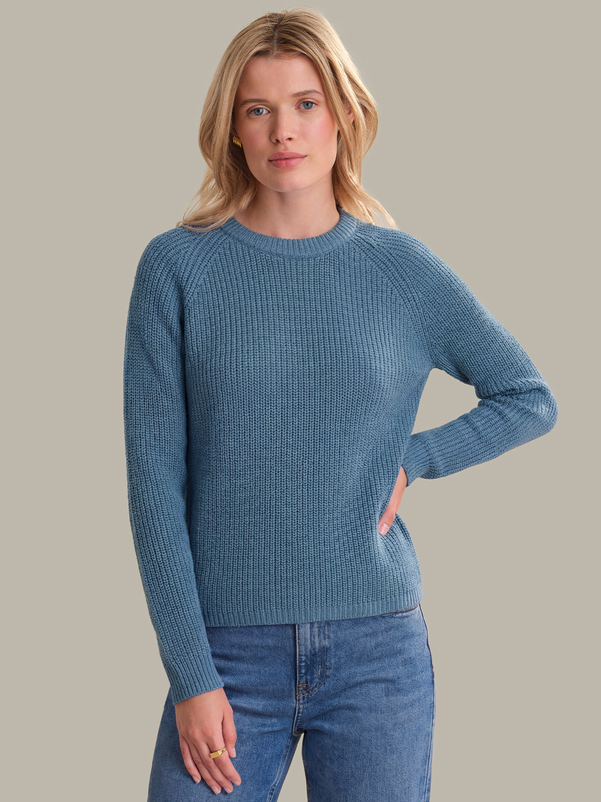 Jane: Crewneck Shaker Stitch Cotton Sweater