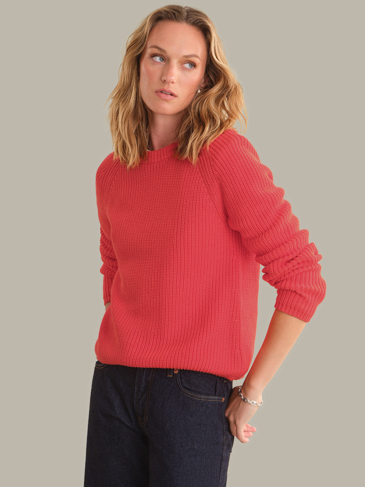 Jane: Crewneck Shaker Stitch Cotton Sweater