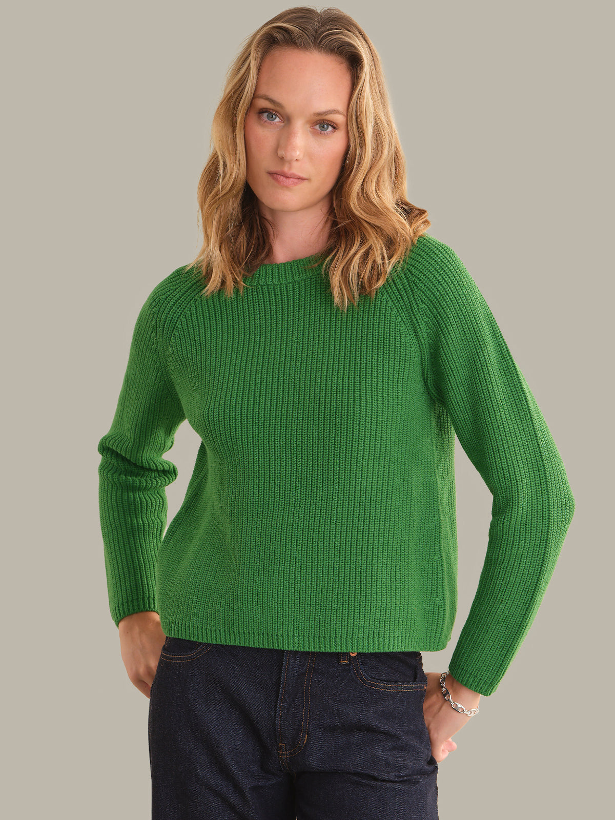 Jane: Crewneck Shaker Stitch Cotton Sweater