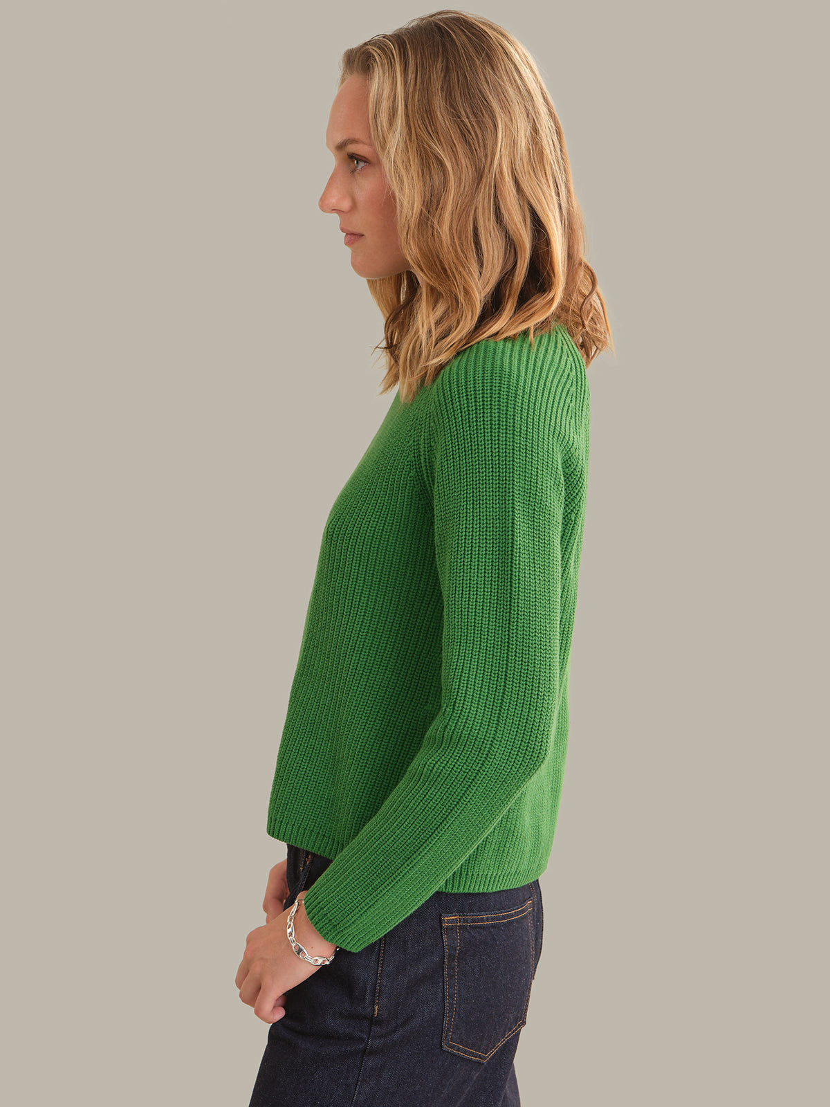 Jane: Crewneck Shaker Stitch Cotton Sweater