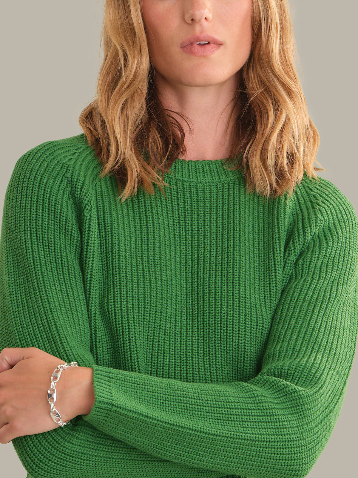 Jane: Crewneck Shaker Stitch Cotton Sweater