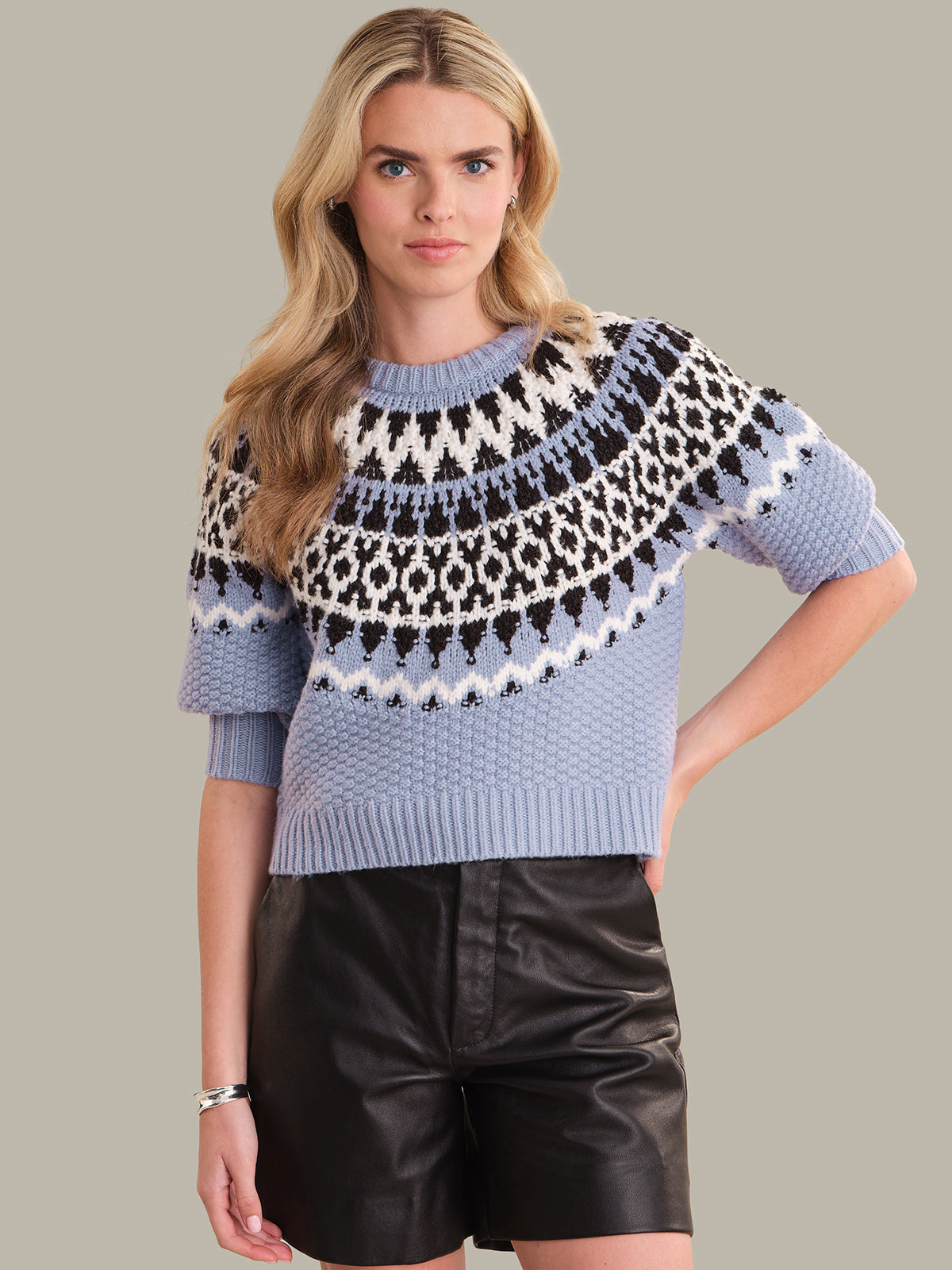 525 America Alora: Puff Sleeve Fair Isle Sweater