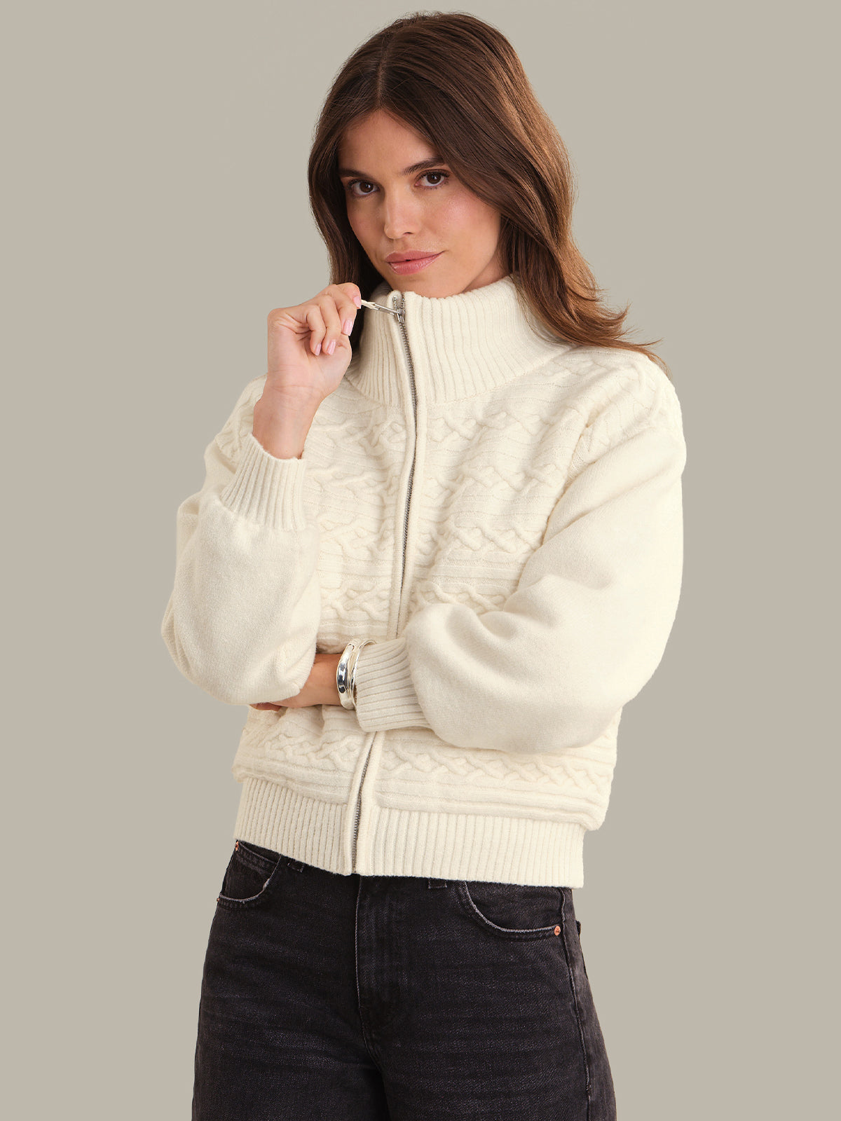 525 America Alpine: Cable Knit Zip Up