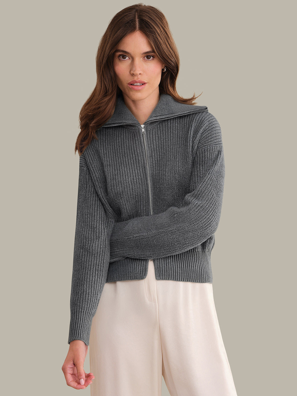 525 America Piper: Cotton Zip-Up Collared Sweater Jacket
