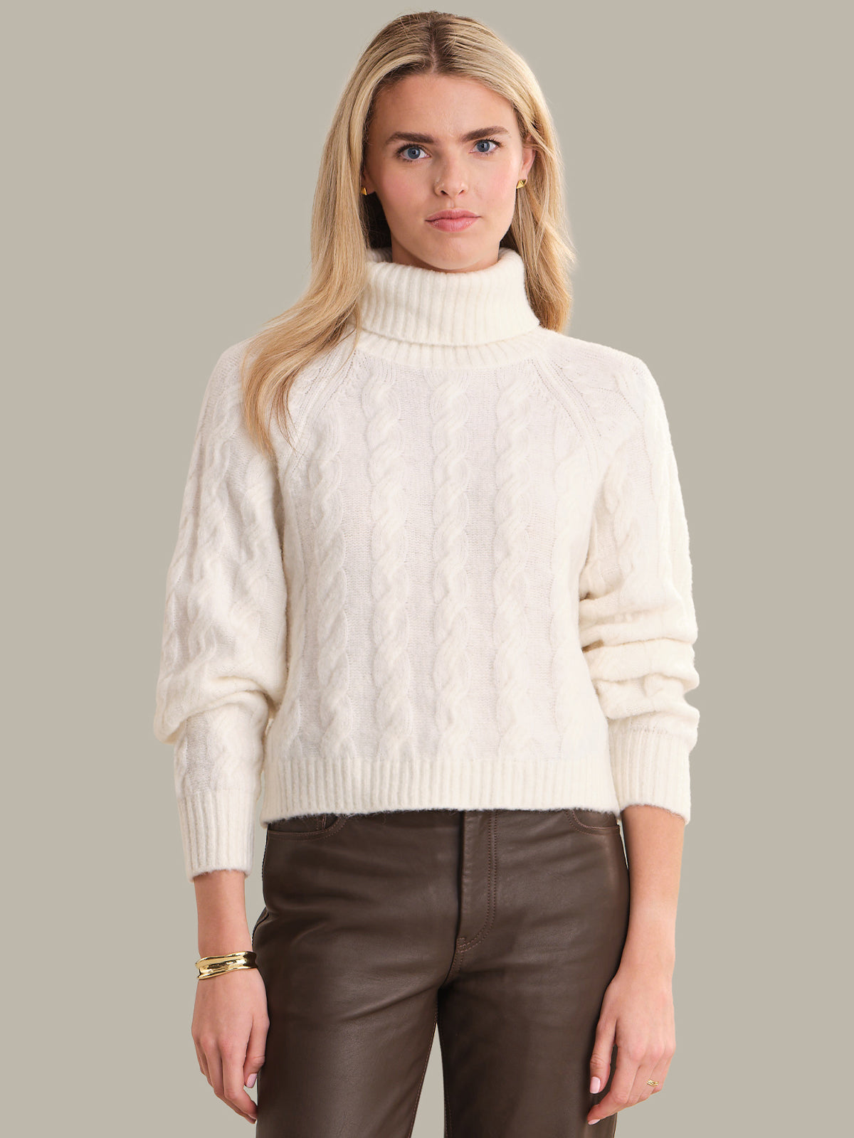 525 America Pearl: Alpaca Cable Knit Turtleneck Sweater