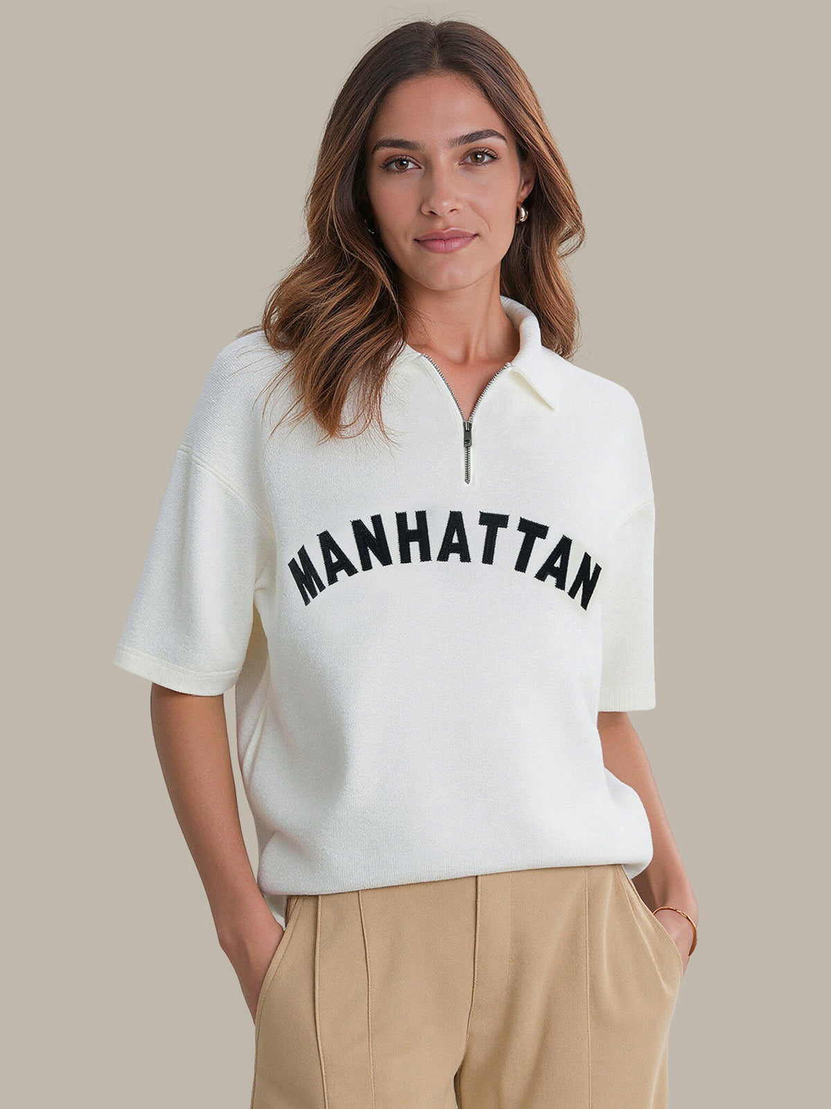 Manhattan: Cotton Zip Neck Pullover