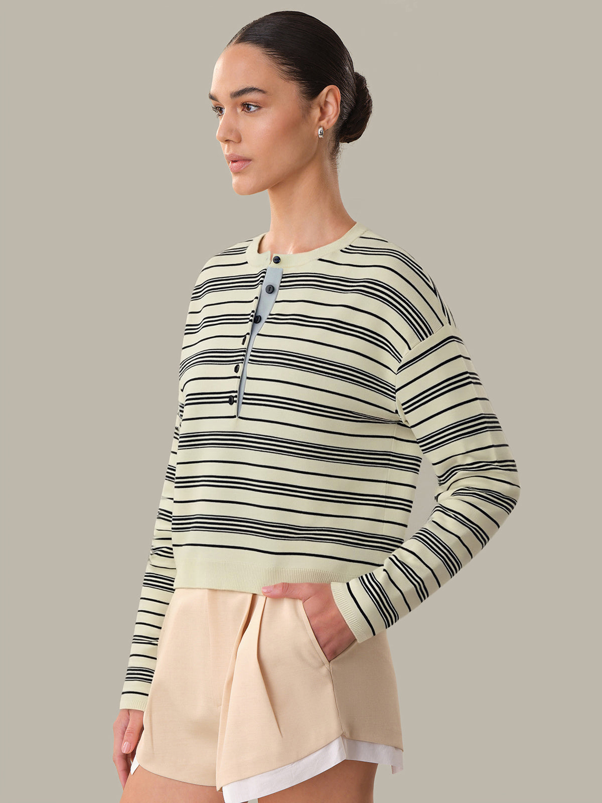 Cara: Striped Henley Pullover