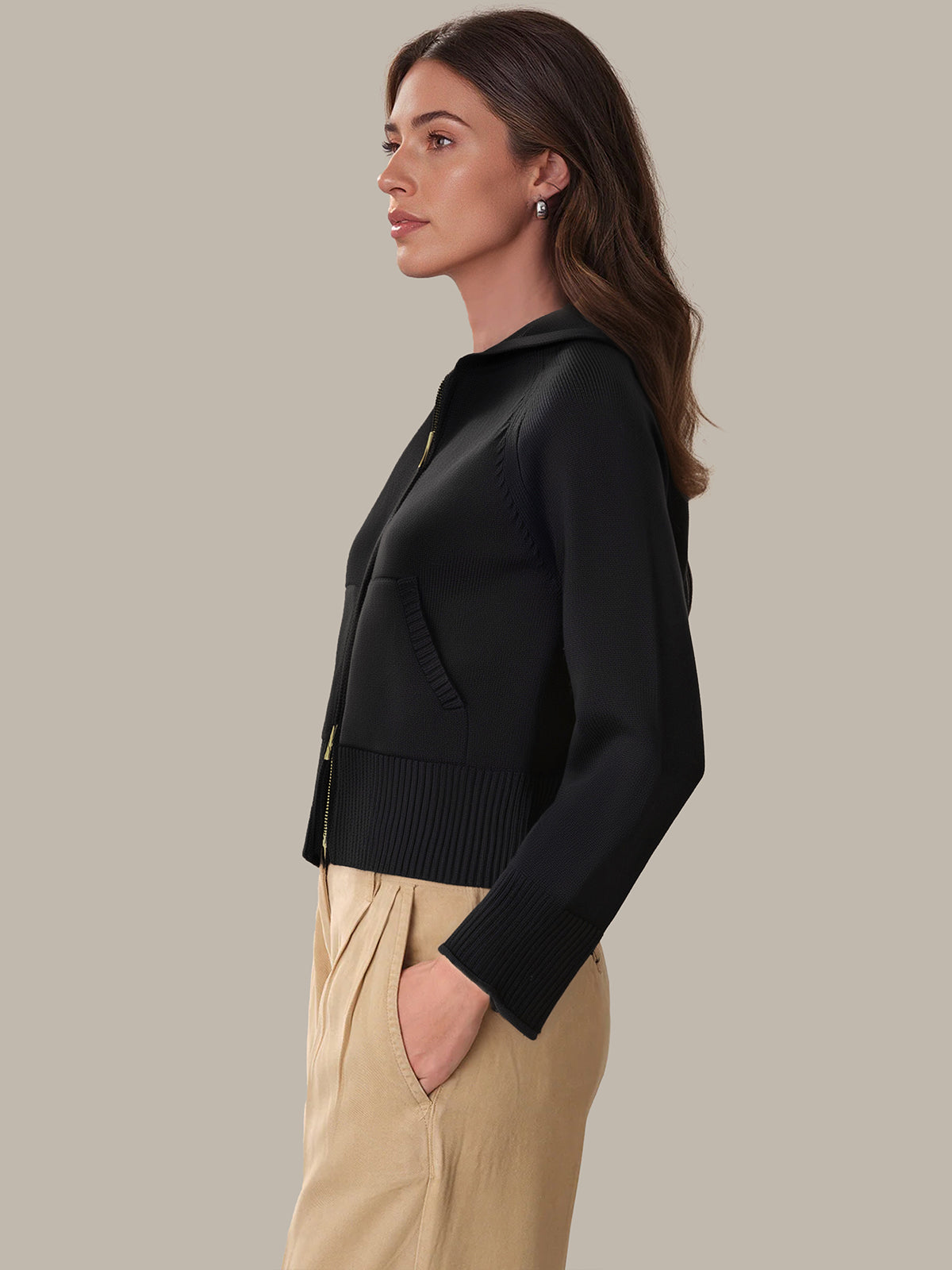 Lara: Zip Front Cotton Sweater Jacket