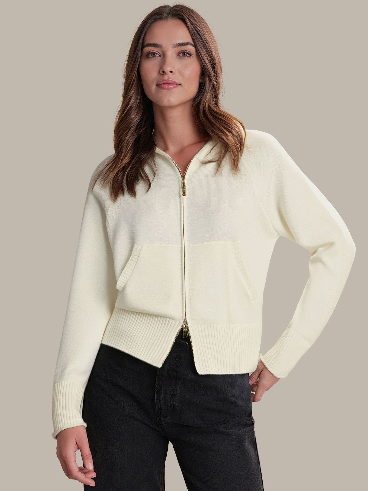 Lara: Zip Front Cotton Sweater Jacket