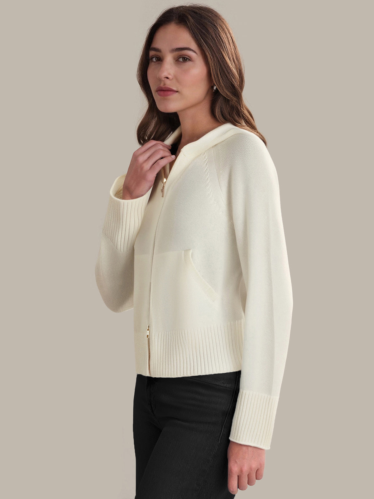 Lara: Zip Front Cotton Sweater Jacket