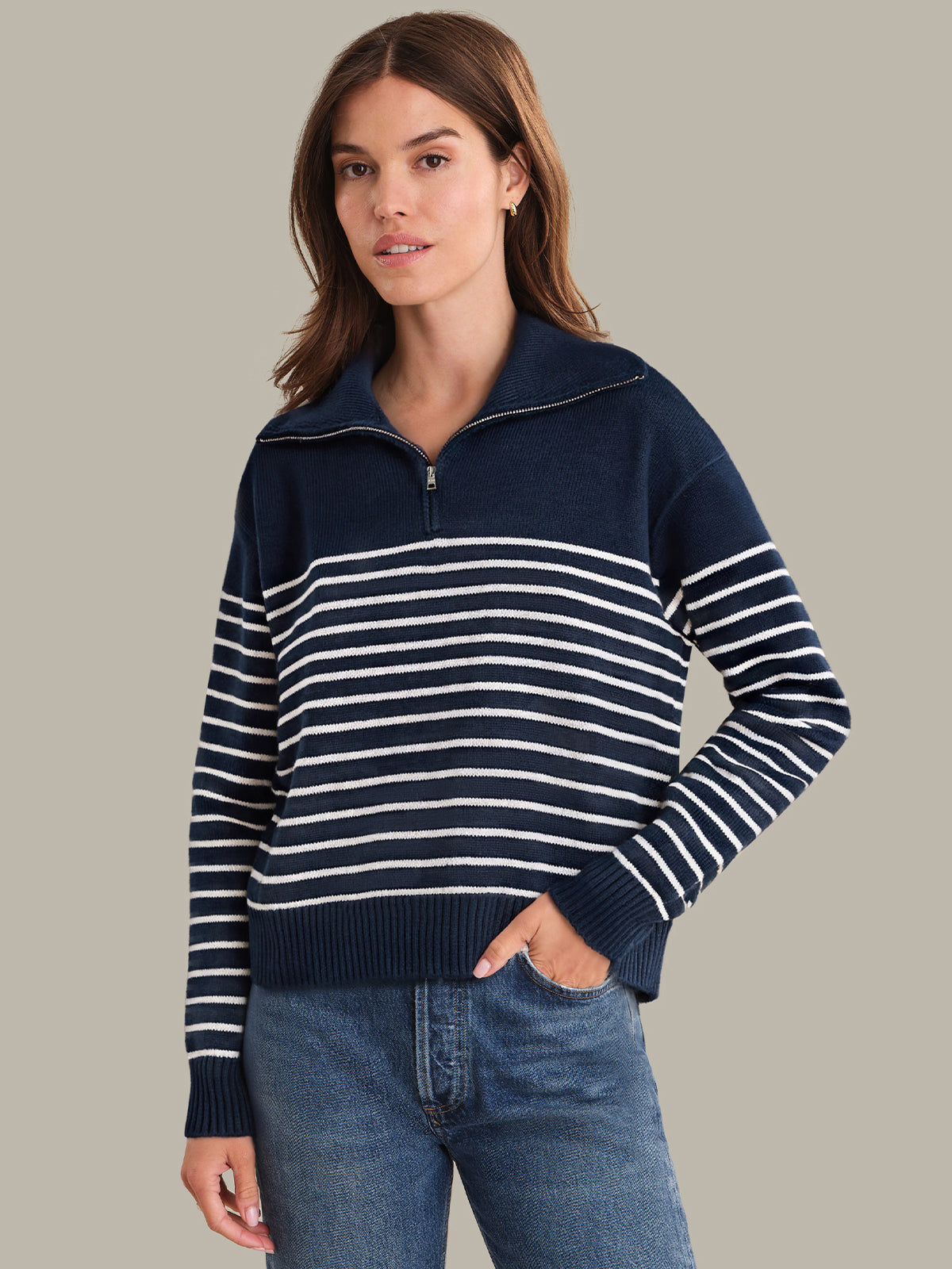 525 America Carmen: Stripe Quarter Zip Sweater