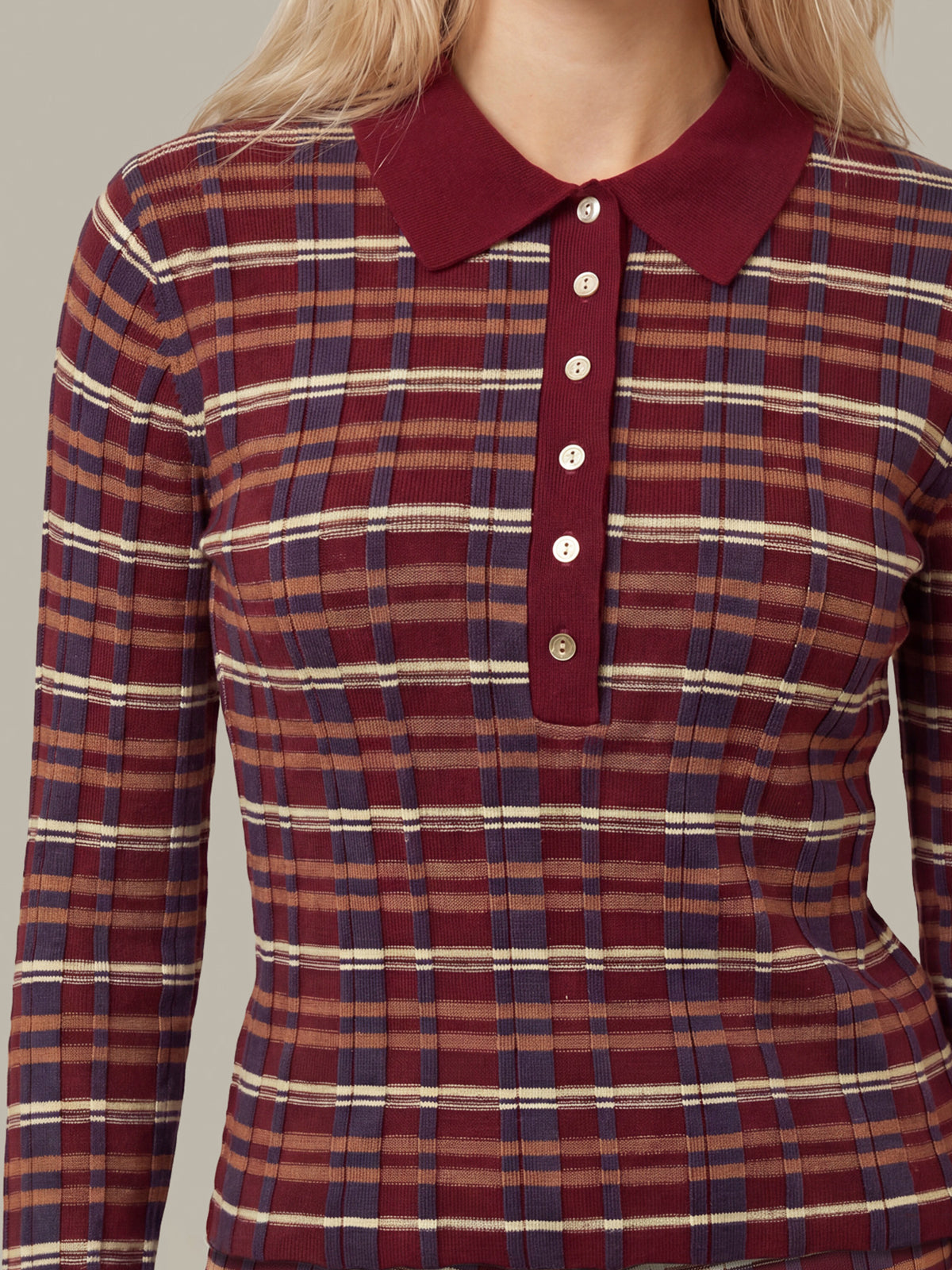 Sienna Plaid Rib Polo Top