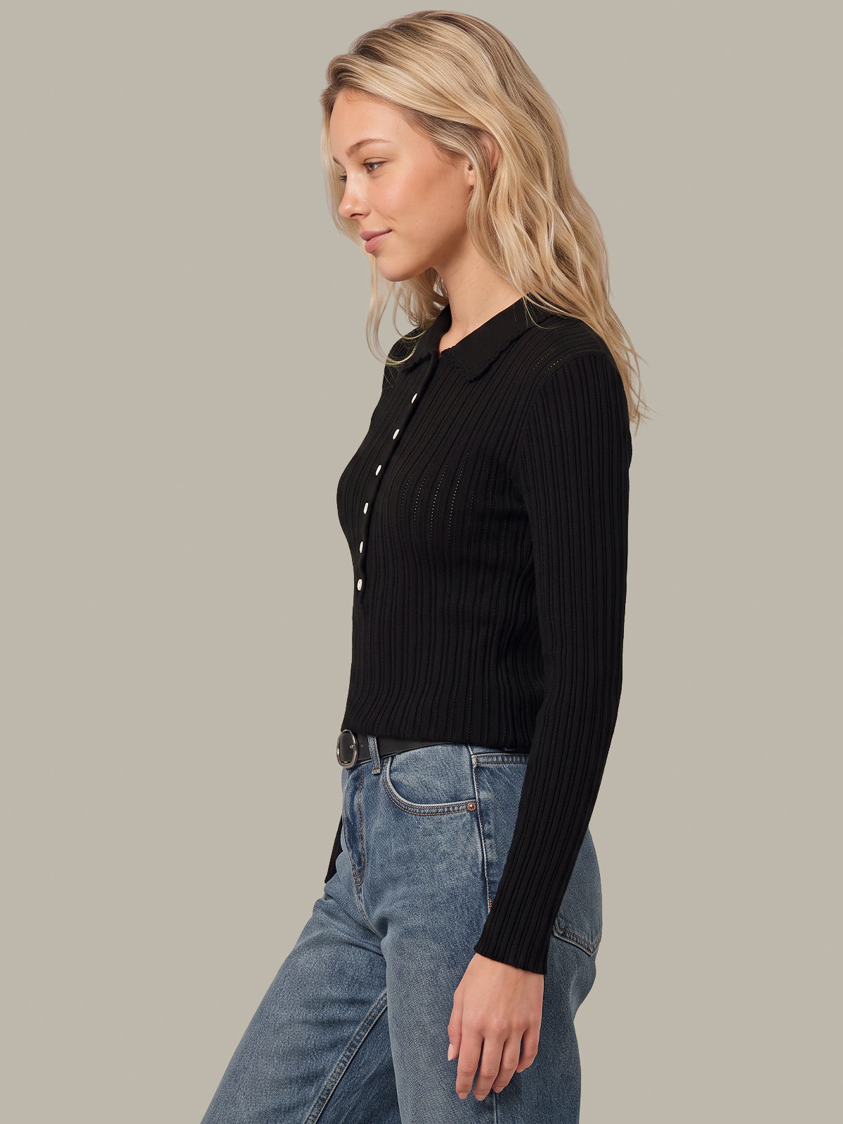 Tabitha Crochet Collar Long Sleeve Henley