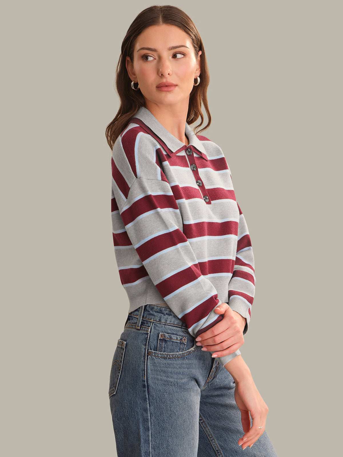 Vera Double Johnny Collar Rugby Stripe Pullover