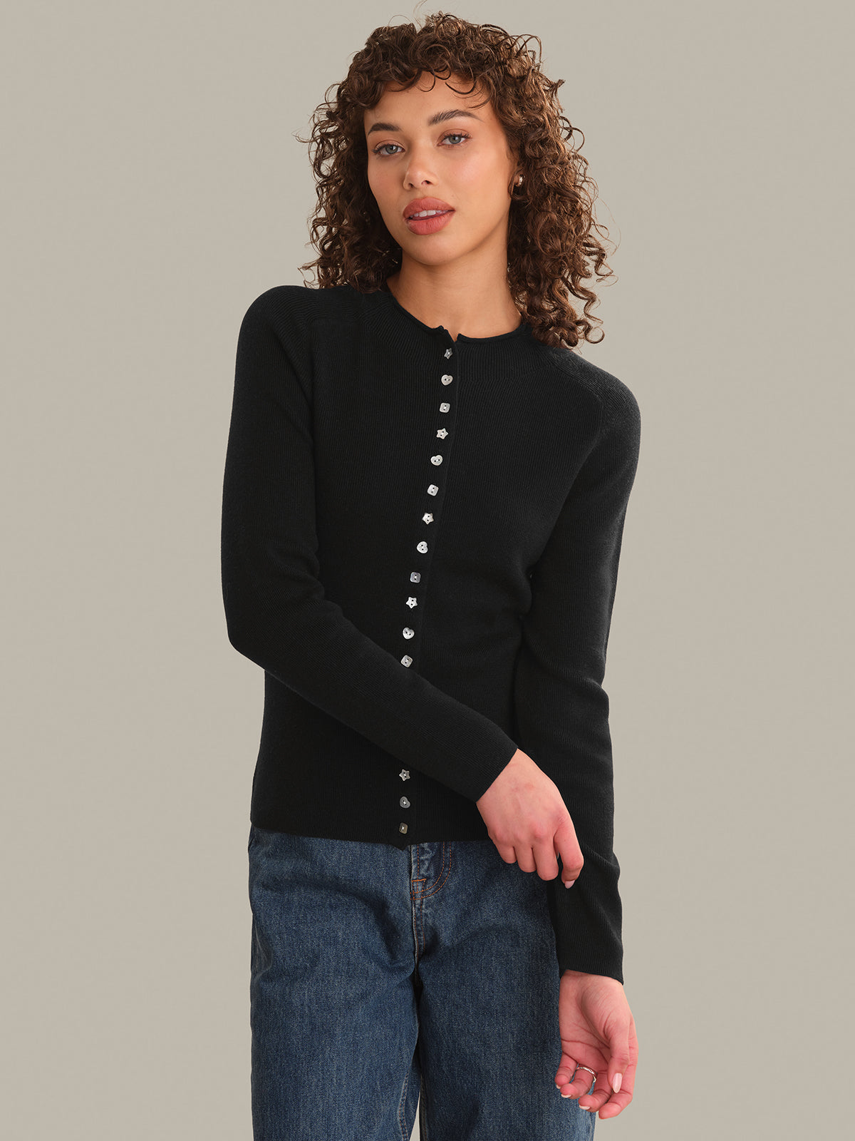 Calloway Mixed Button High Neck Cardigan
