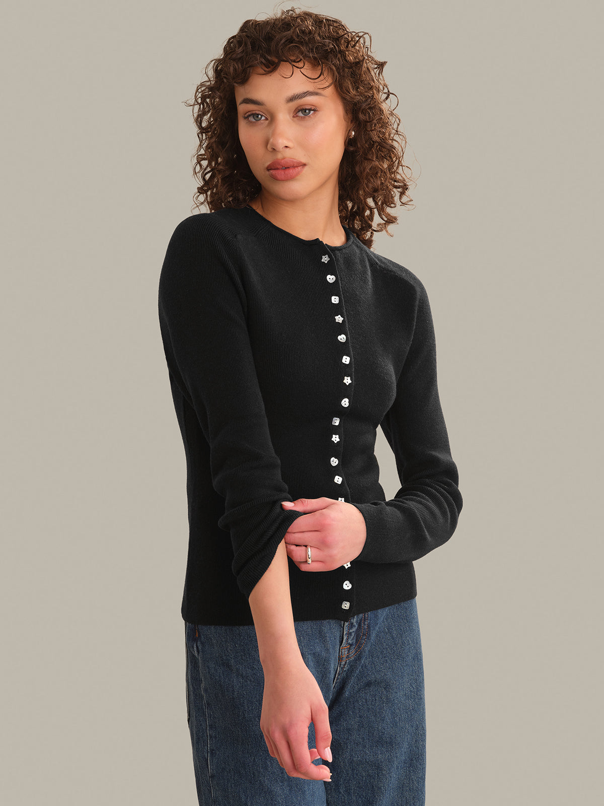 Calloway Mixed Button High Neck Cardigan