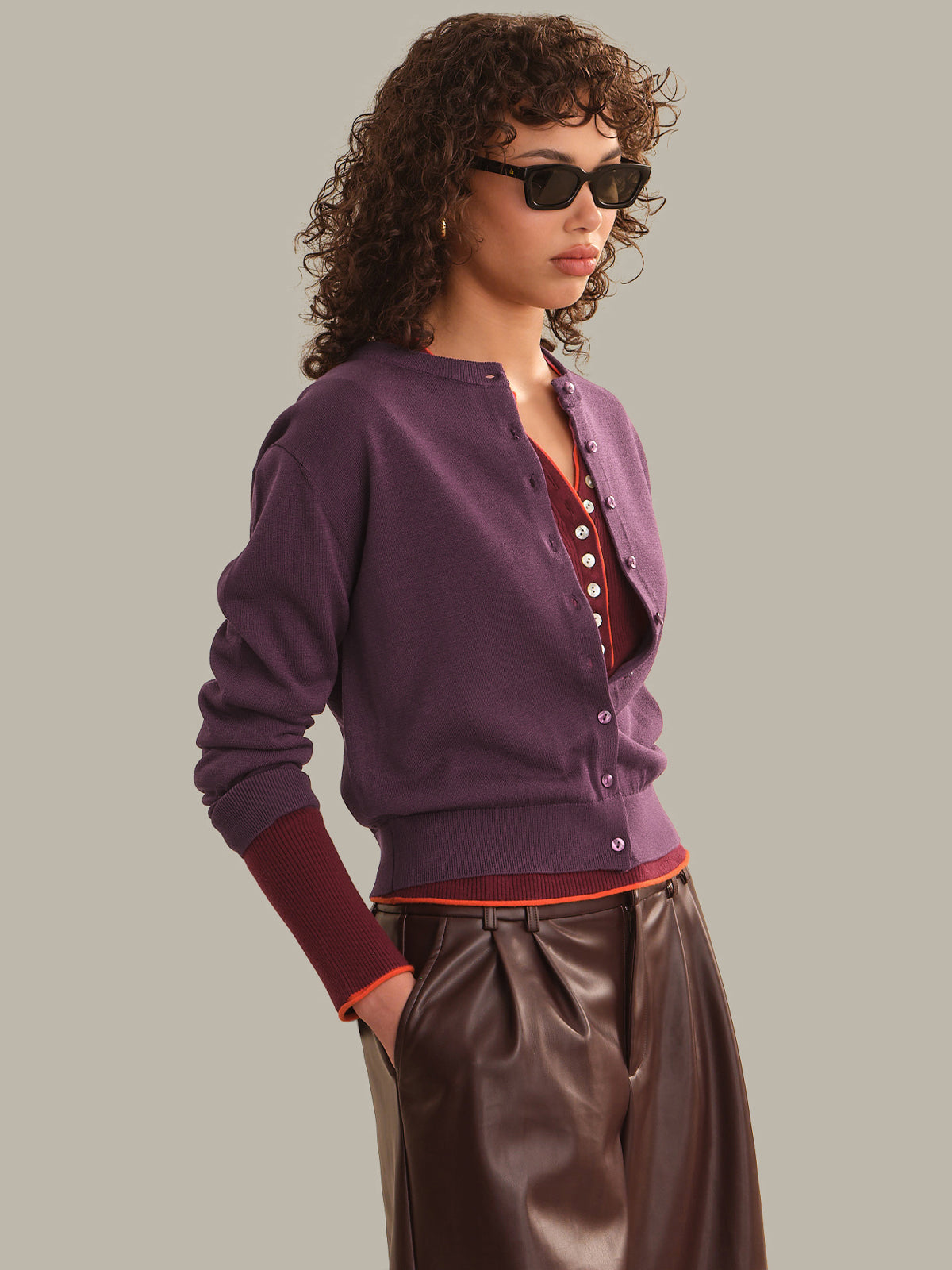 Bennett Sheer Long Sleeve Button Down Crew Neck Cardigan