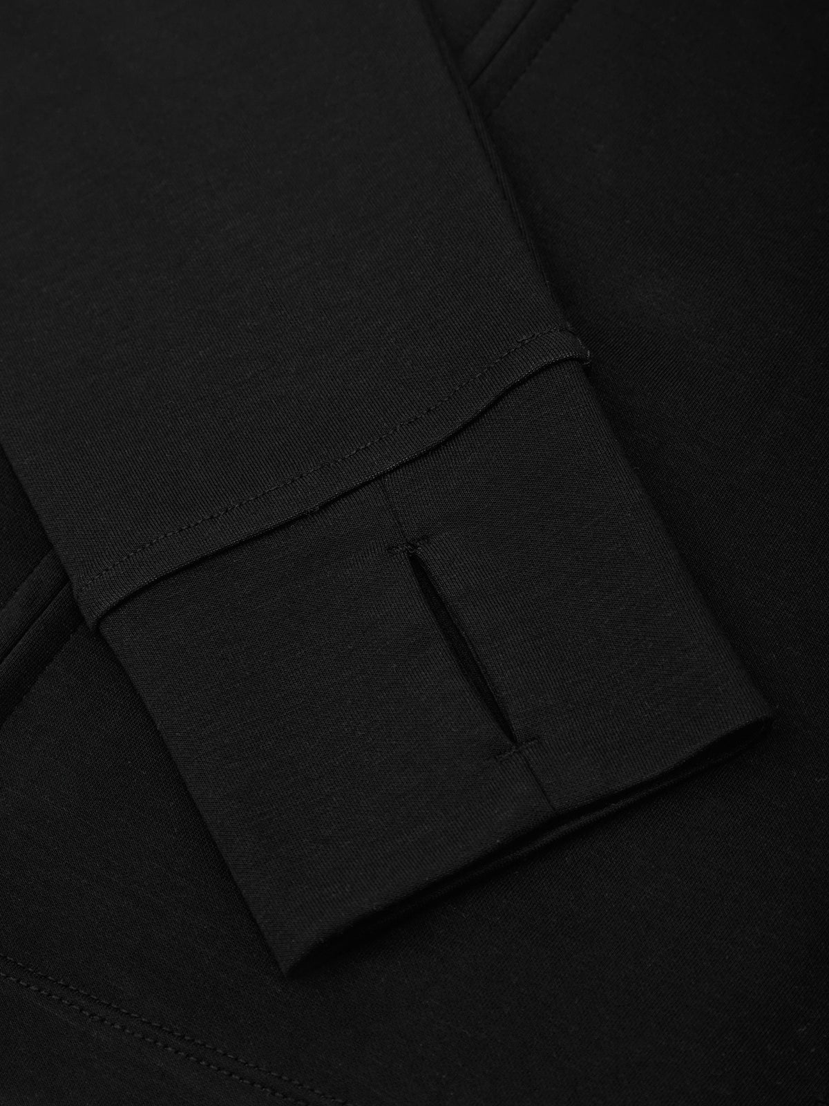 Close-up of a black shirt with a pocket detail