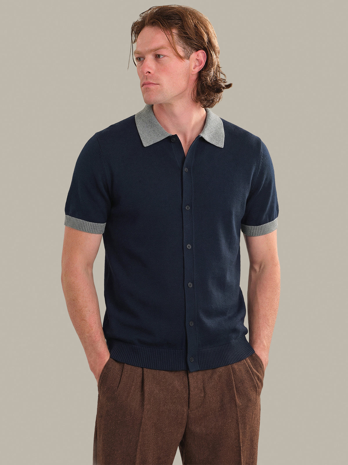 525 America Ray: Men's Cotton Colorblock Polo Cardigan 525 America Ray: Men's Cotton Colorblock Polo Cardigan