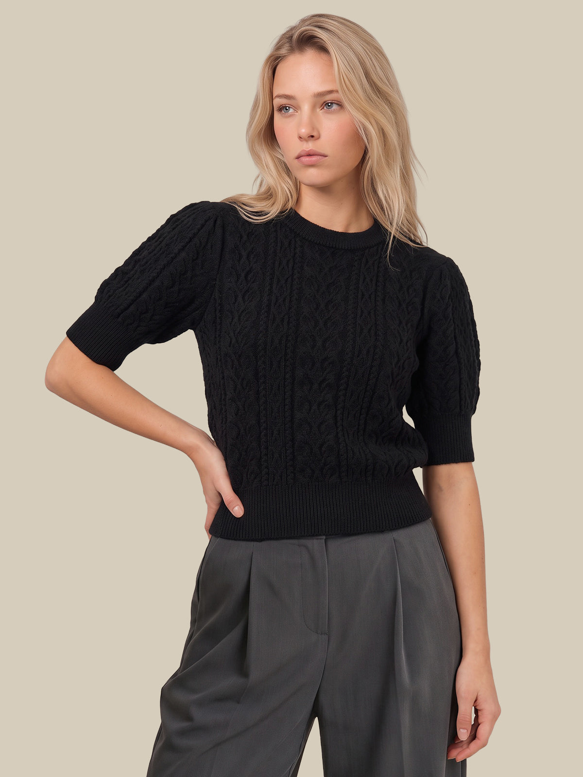Violetta Cable Puff Sleeve Pullover