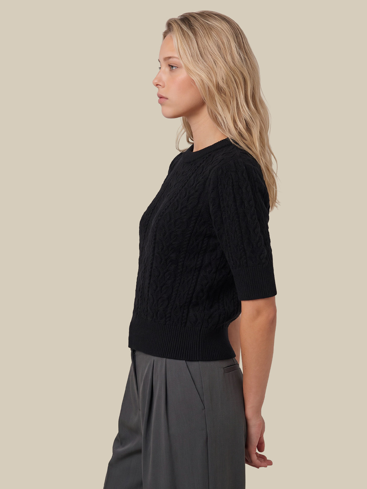 Violetta Cable Puff Sleeve Pullover