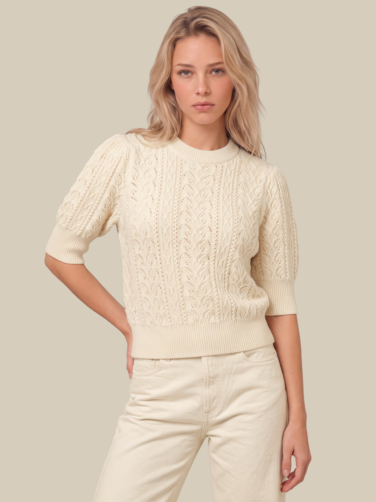 Violetta Cable Puff Sleeve Pullover