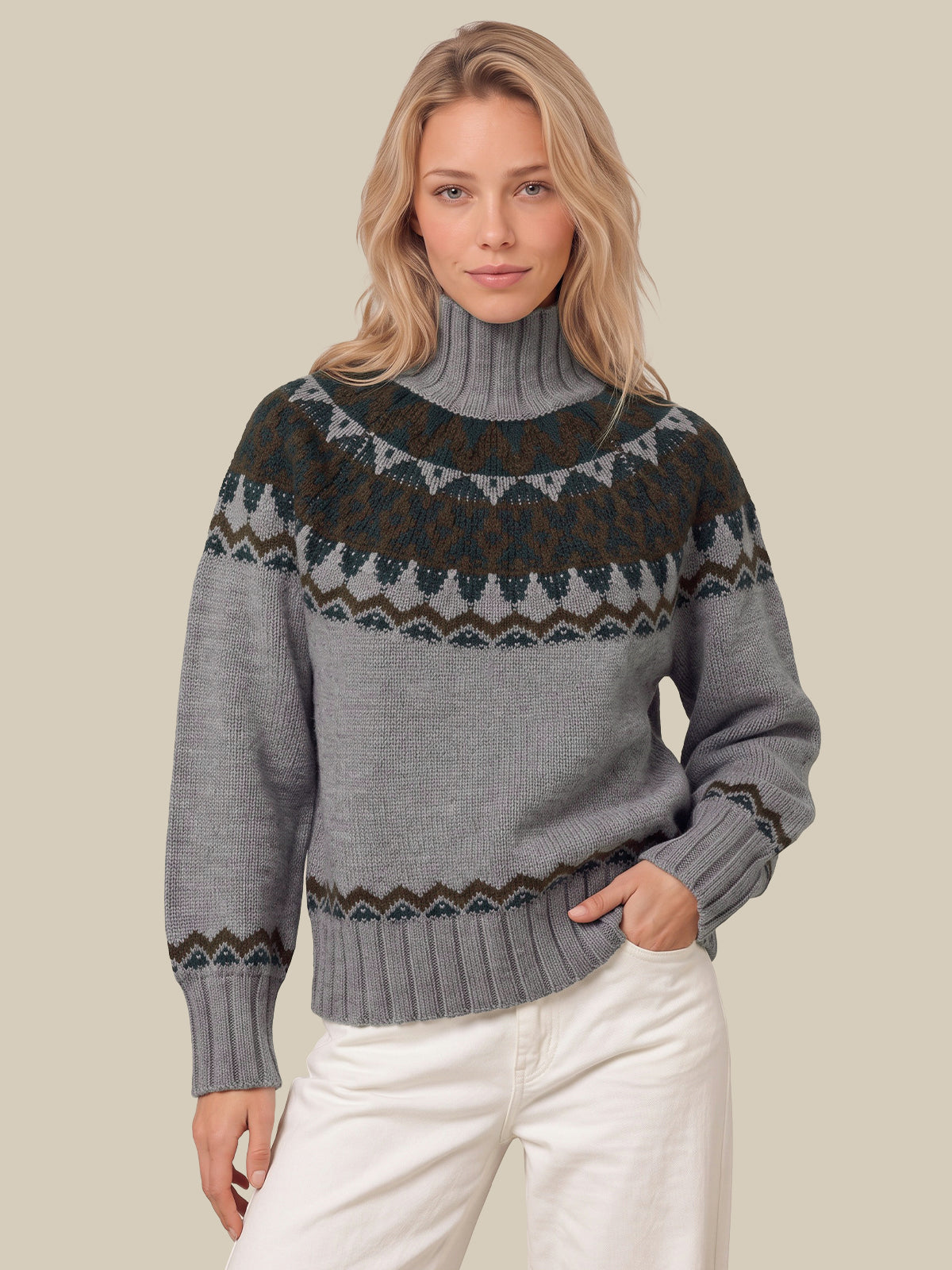 Rosalie Oversized Fair Isle Turtleneck