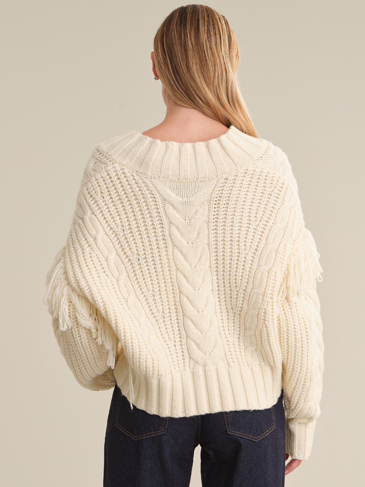 Marceline Cable V-Neck With Fringe
