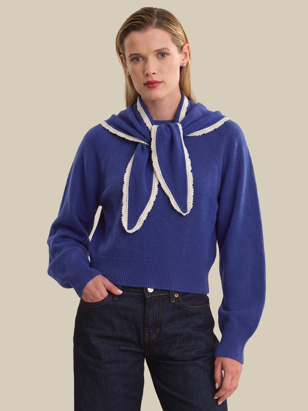 Camille Pullover With Scallop Edge Triangle Scarf