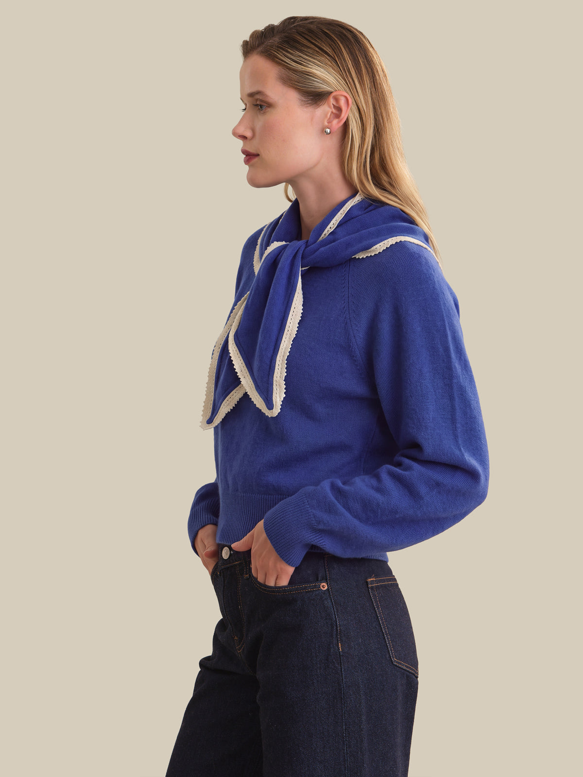 Camille Pullover With Scallop Edge Triangle Scarf