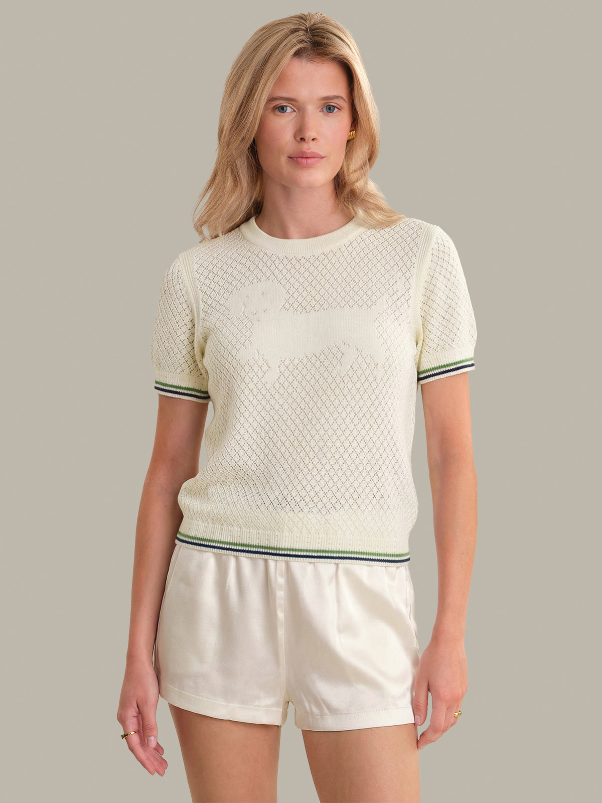 Nessa: Dog Intarsia Cotton Pointelle Sweater