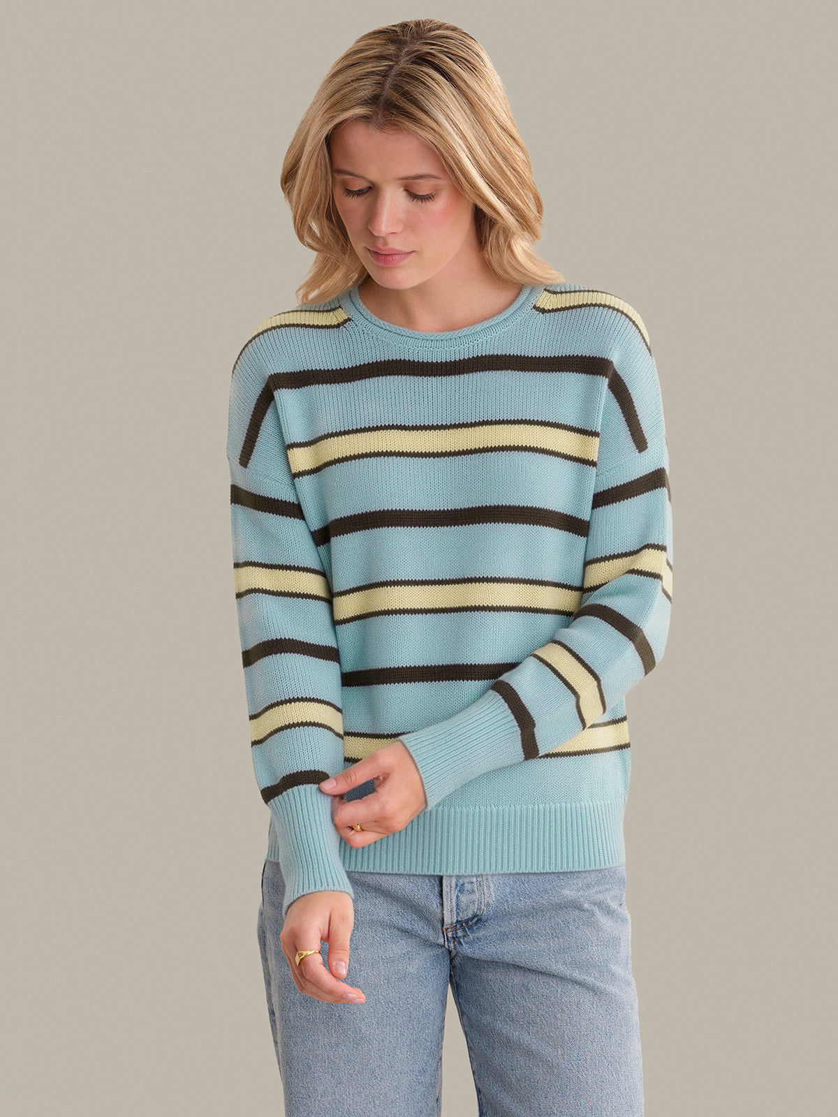 525 America Bree: Stripe Roll Edge Cotton Sweater