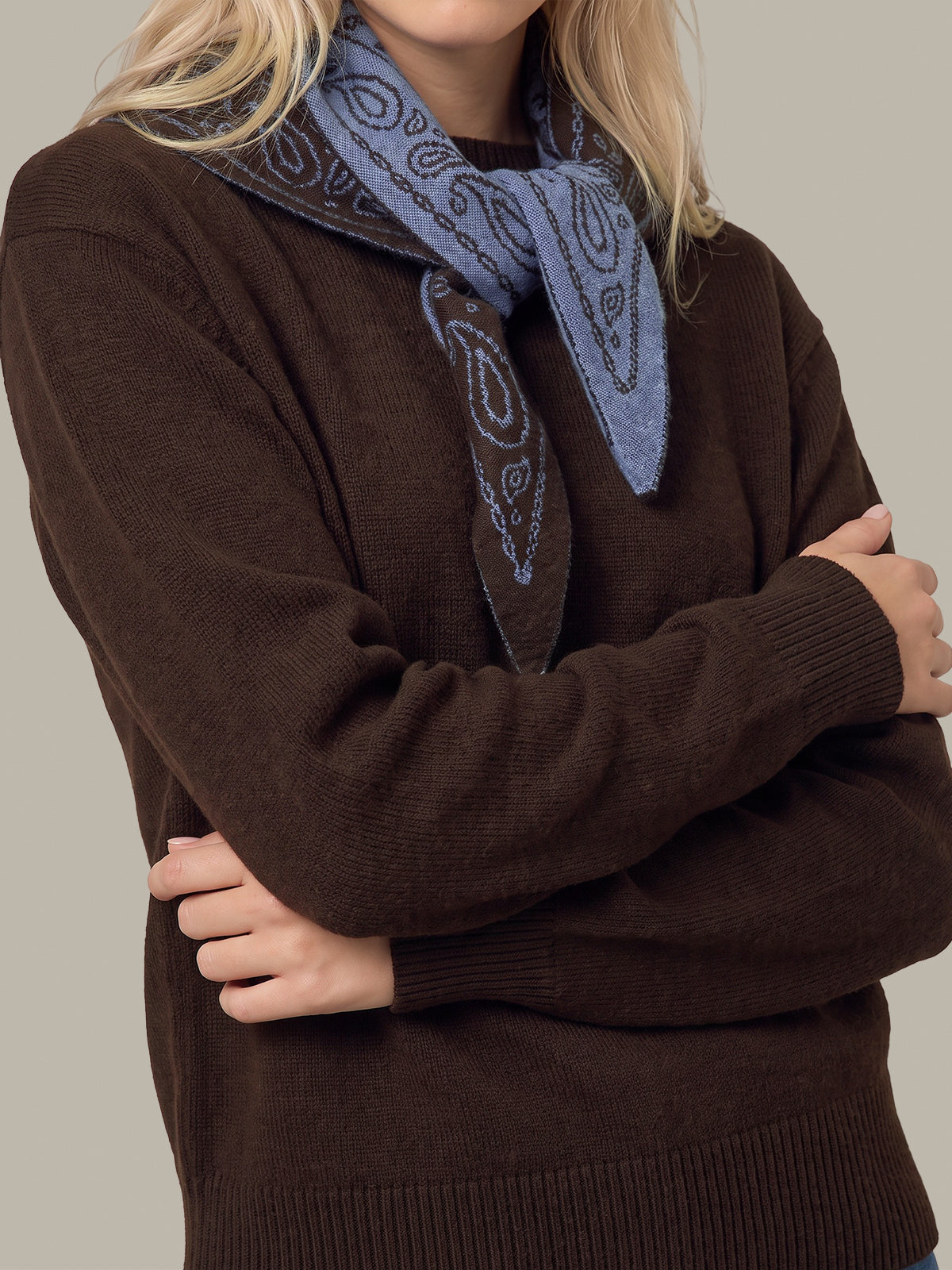 Lenn High Vee Pullover With Removable Paisley Scarf