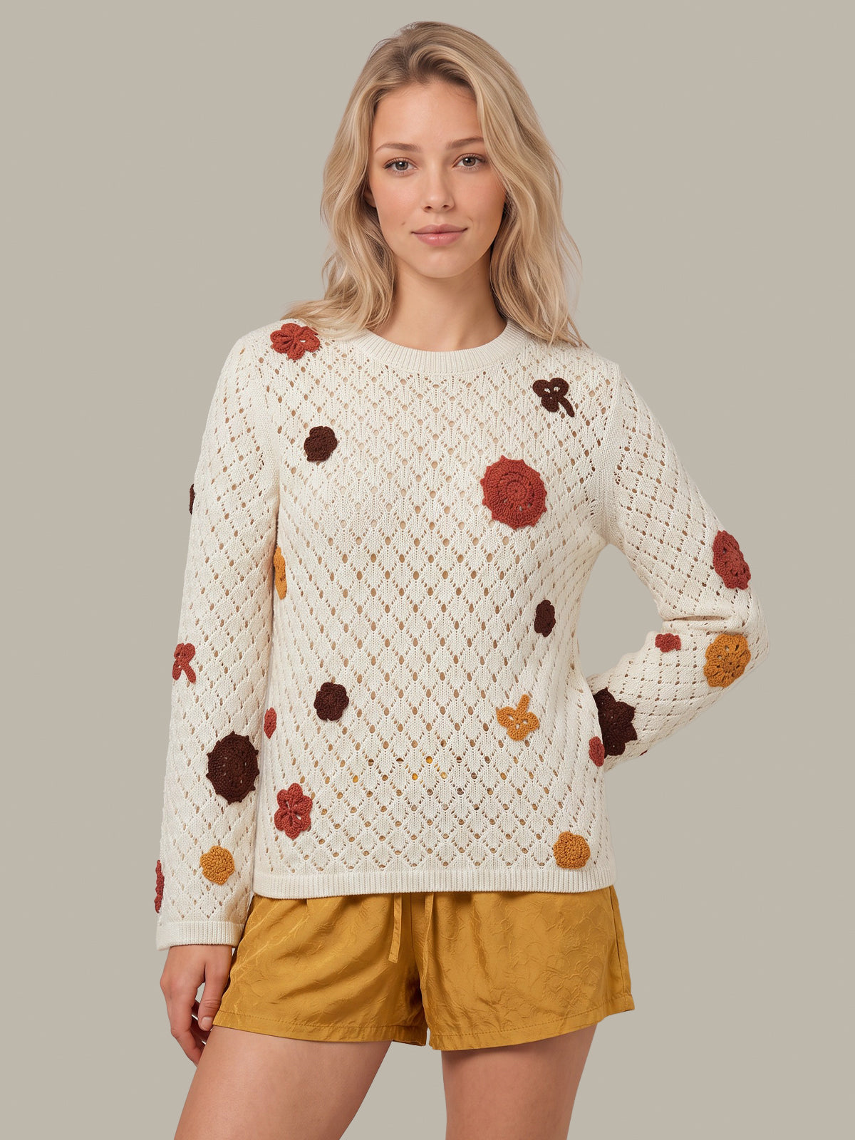Cornelia: Floral Crochet Cotton Sweater