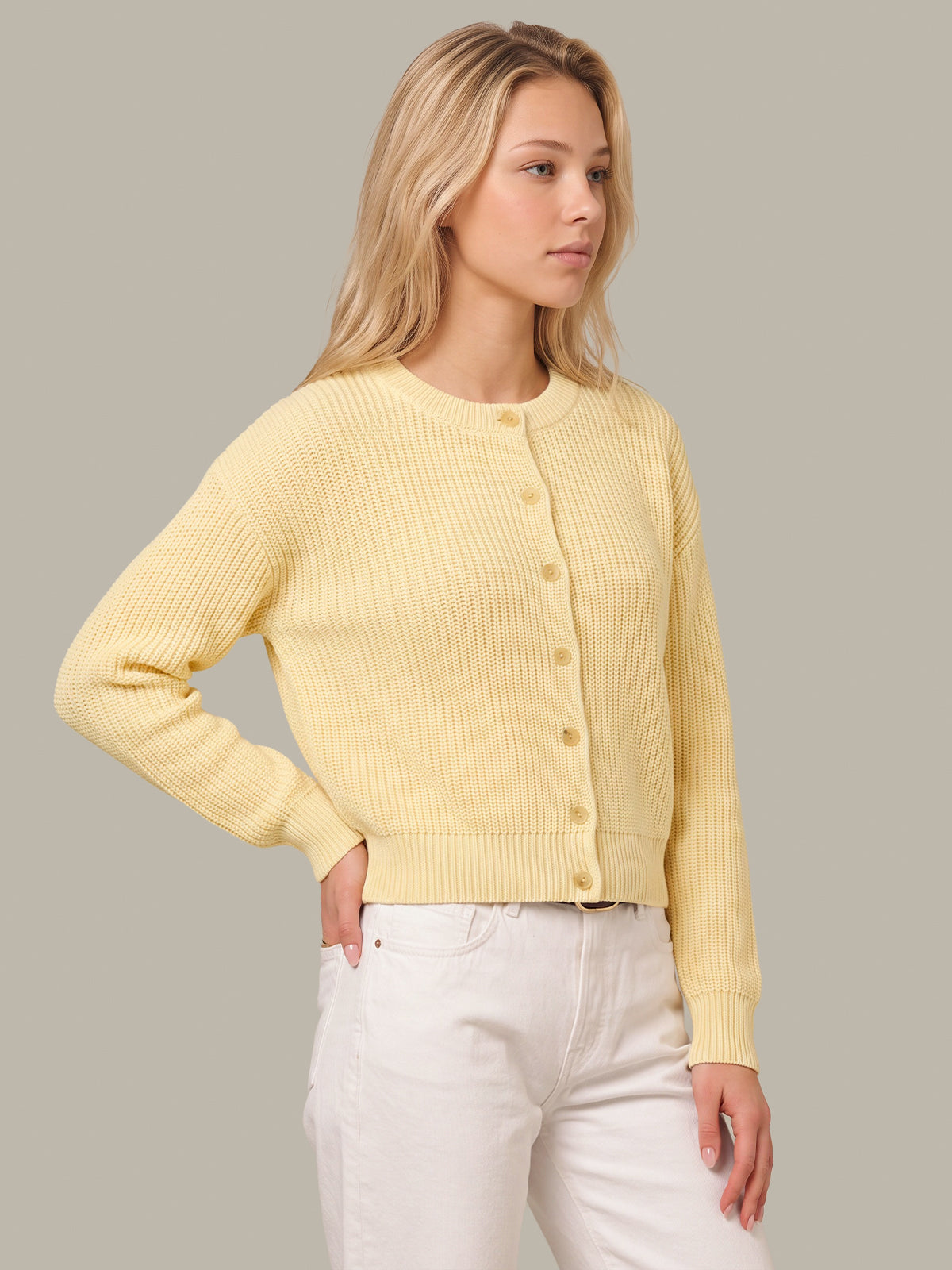 Marcie: Cotton Crewneck Cardigan