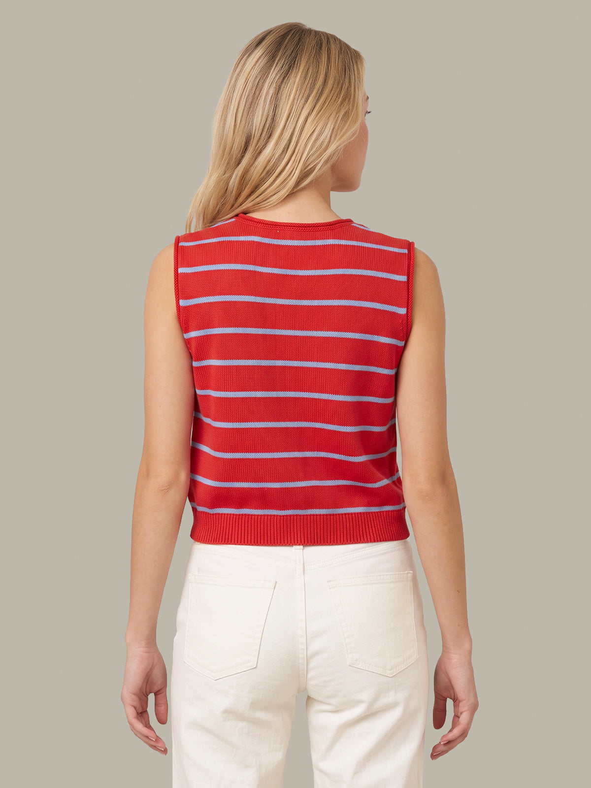 Cotton Stripe Button Front Vest
