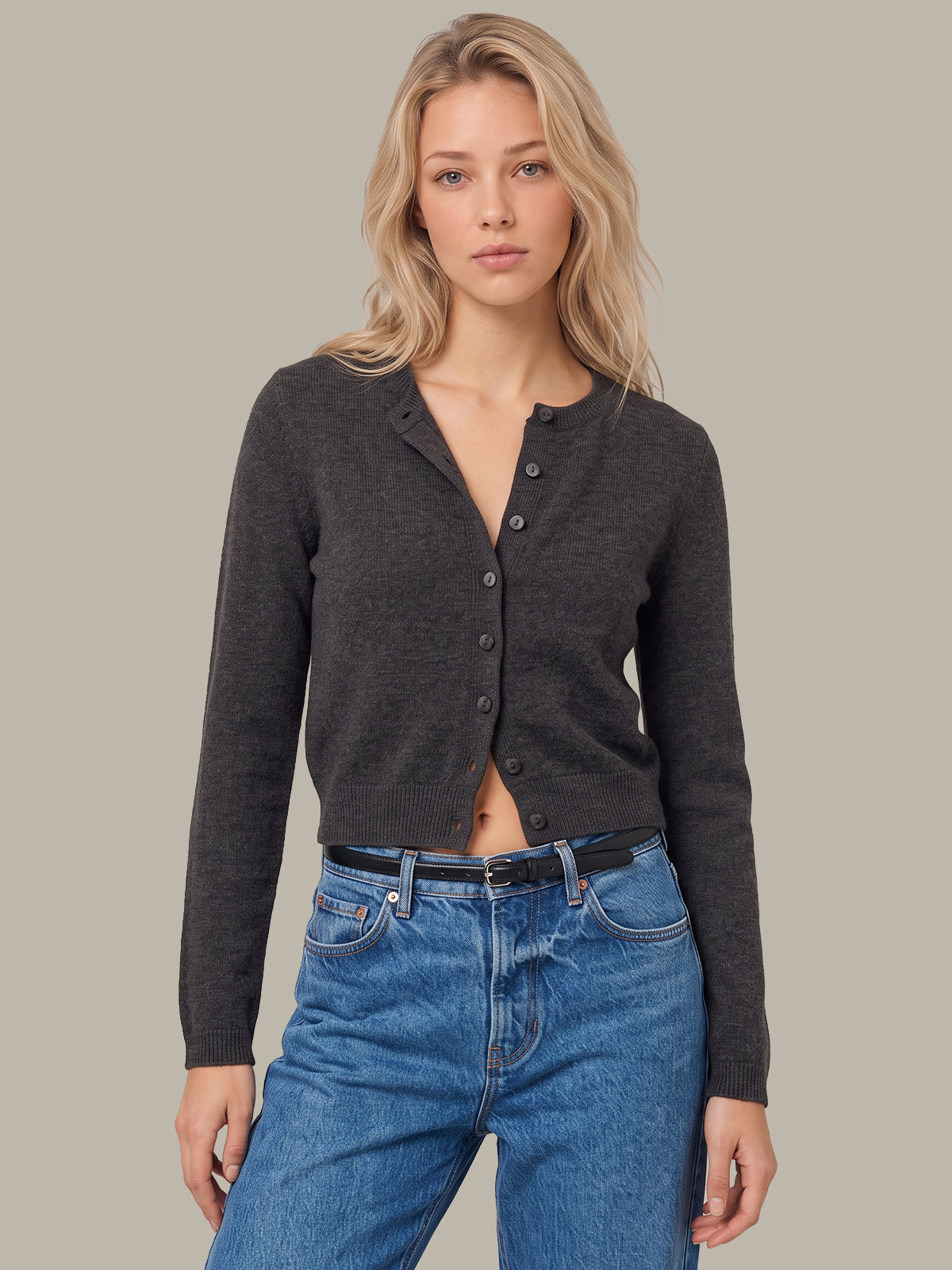 100% Cashmere Crewneck Cardigan