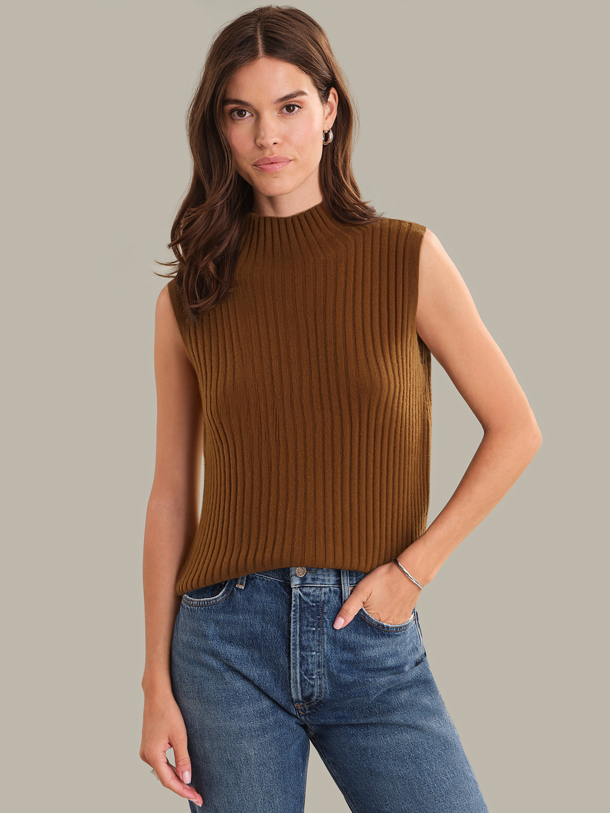 525 America Ember: 100% Cashmere Mock Neck Sweater Tank