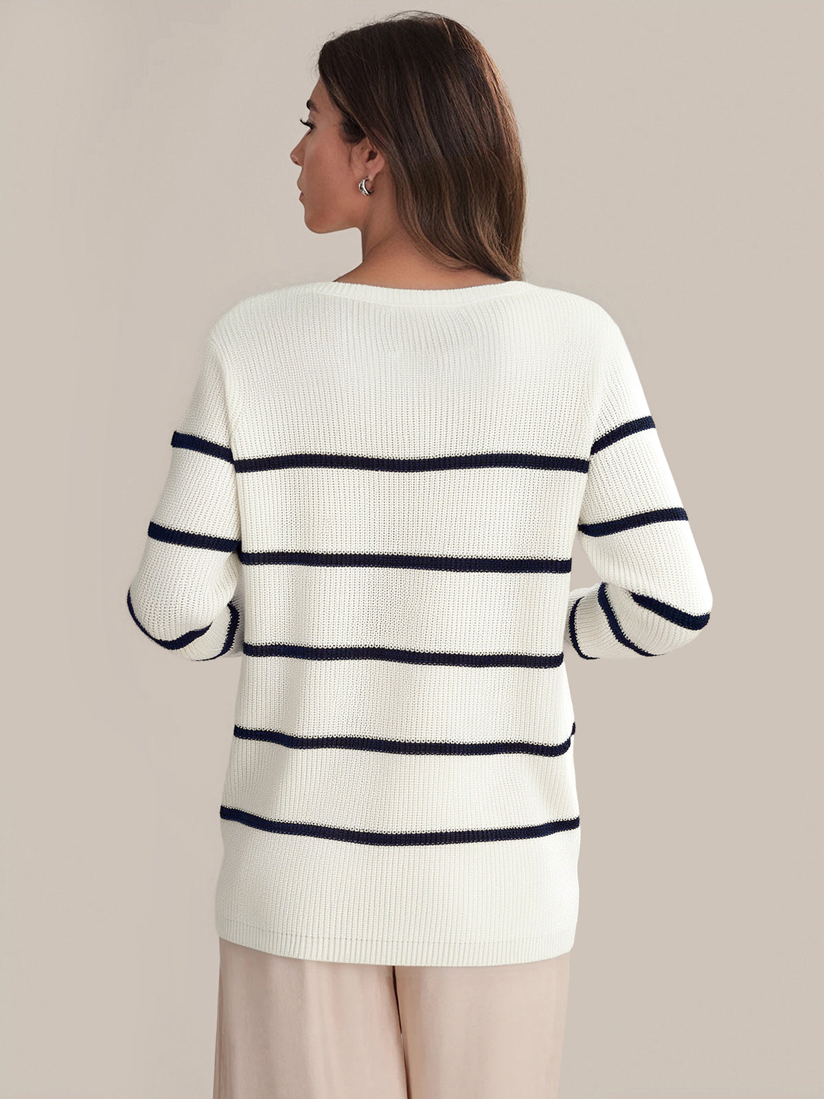 Emma: Stripe Crewneck Shaker Stitch Cotton Sweater