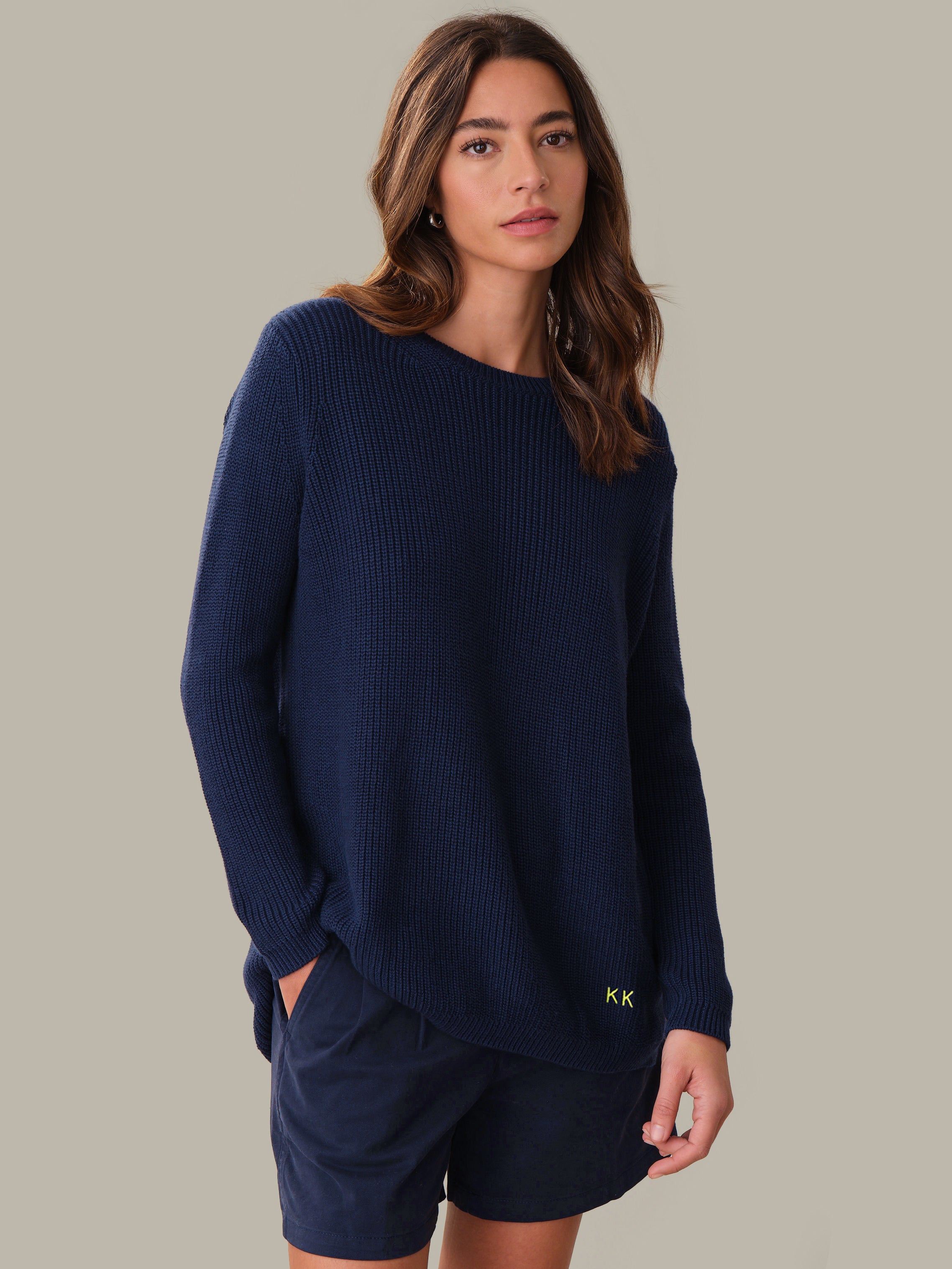 Emma: Crewneck Shaker Stitch Cotton Sweater