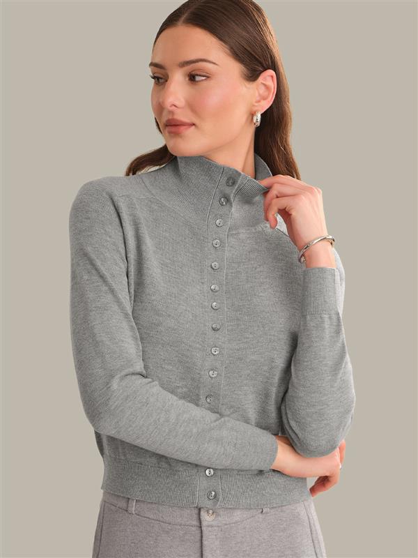 Edith Saddle Shoulder Mock Neck Cardigan