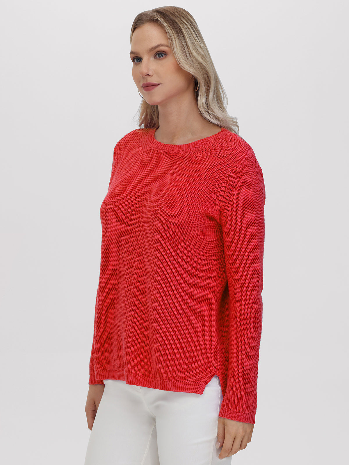 Emma: Crewneck Shaker Stitch Cotton Sweater