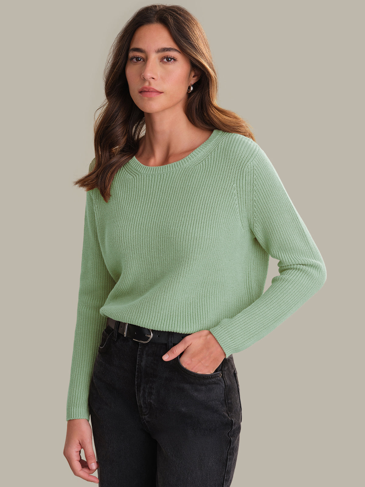 Emma: Crewneck Shaker Stitch Cotton Sweater
