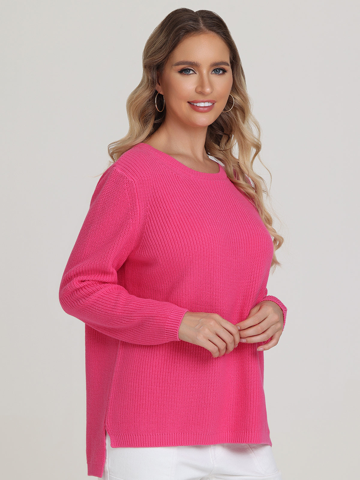 Emma: Crewneck Shaker Stitch Cotton Sweater